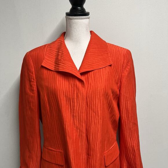 Jones New York Collection Blazer Jacket size 12 Coral Stripe Linen Silk Career - Picture 2 of 9